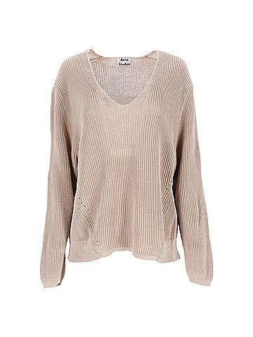 Acne Acne Studios Knitted Scoop Neck Sweater in Brown Linen (view 1)