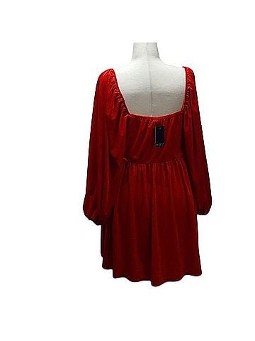 ELOQUII Vibrant Red Velvet Long Sleeve Dress Casual Dress (view 2)