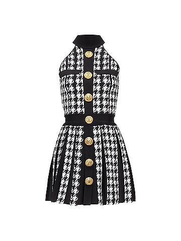 Balmain Balmain houndstooth lion button halter mini dress (view 1)