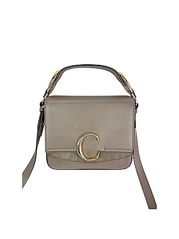 Chloé Chloe Shiny Calfskin Suede Small C Motty Gray Shoulder Bag (view 1)