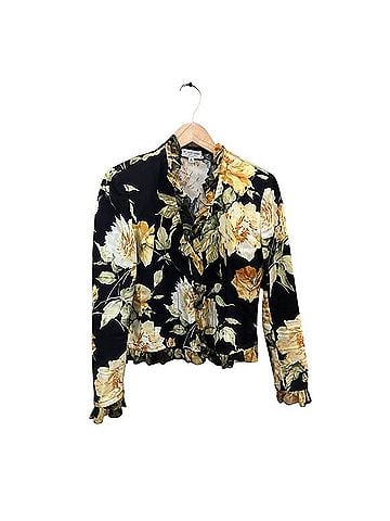 St. John Sport Marie Gray Marigold Floral Shoulder Pad Ruffle Blazer Jacket Blazer (view 1)