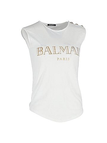Balmain  Balmain Logo Print Tank Top in White Cotton (view 1)