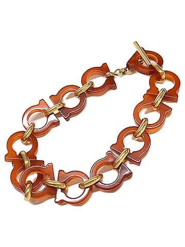 Salvatore Ferragamo Salvatore Ferragamo Gancini Chain Choker, Brown Gold, Women's (view 1)