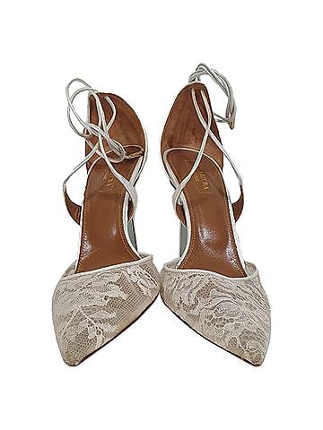 Aquazzura  Aquazzura Matilde Lace Bridal Pumps in White Polyester (view 2)