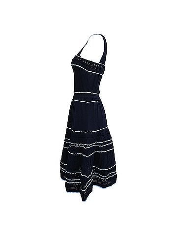 Sandro Sandro Pointelle-Knit Fir and Flare Mini Dress in Navy Blue Viscose (view 2)