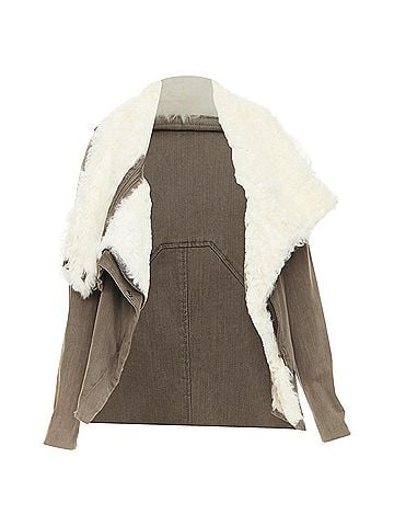 Helmut Lang HELMUT LANG cream lambskin fur collar brown cotton blend flare jacket M (view 2)