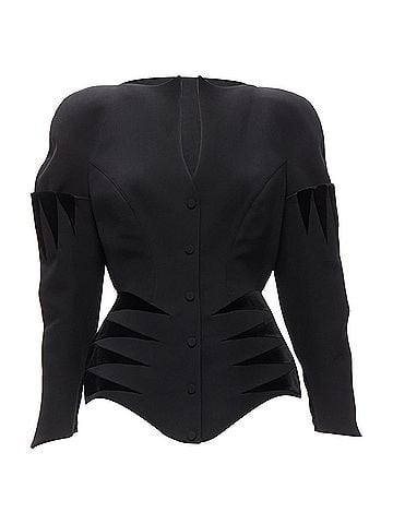 Thierry Mugler rare THIERRY MUGLER Vintage black wool geometric velvet peplum jacket  IT40 S (view 1)