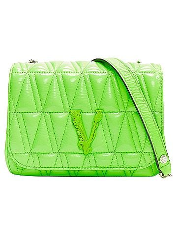 Versace Versace Virtus bright green V quilted patent leather crossbody flap bag (view 1)
