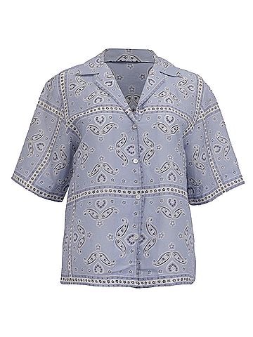 Sandro Sandro Livia Paisley-Print Button-Down Shirt in Blue Linen (view 1)