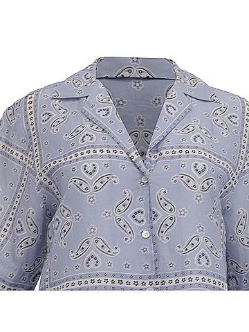 Sandro Sandro Livia Paisley-Print Button-Down Shirt in Blue Linen (view 2)