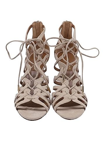 Aquazzura Aquazzura Ivy Lace-Up Sandal Heels in Nude Suede (view 2)