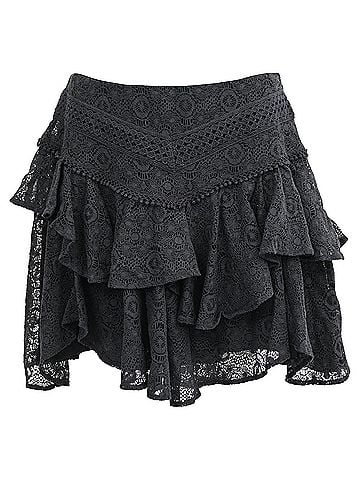 IRO Iro Tale Lace Tiered Mini Skirt in Black Cotton (view 1)