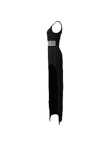 David Koma  David Koma Embellished Maxi Cady Dress Gown  in Black Acetate (view 2)