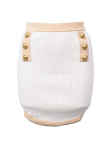 Balmain Balmain Button-Embellished Knitted Mini Skirt in White Viscose (view 1)