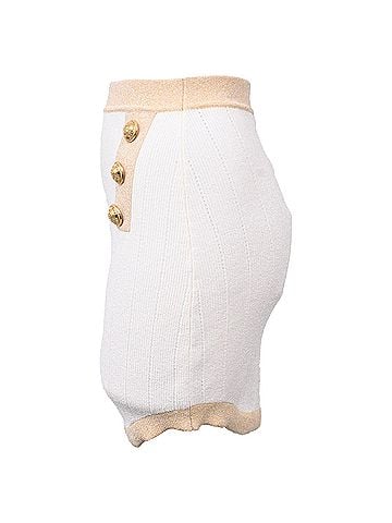 Balmain Balmain Button-Embellished Knitted Mini Skirt in White Viscose (view 2)