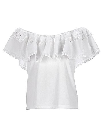 Sandro  Sandro Paris Mauve Off-The-Shoulder Blouse in White Cotton (view 1)