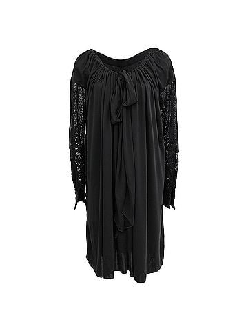 Saint Laurent  Saint Laurent Lace Sleeve Gathered Neckline Mini Dress in Black Triacetate (view 1)