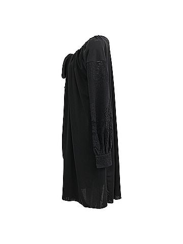 Saint Laurent  Saint Laurent Lace Sleeve Gathered Neckline Mini Dress in Black Triacetate (view 2)