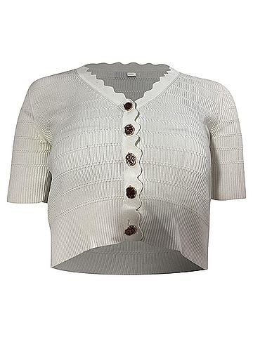 Sandro Sandro Cecil Scalloped Short-Sleeve Cardigan in White Viscose (view 1)