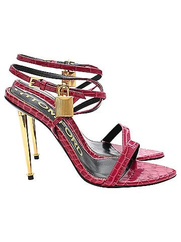 Tom Ford Tom Ford Padlock Croc-Effect Sandals in Red Leather (view 1)
