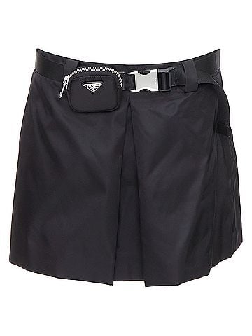 Prada Prada Renylon triangle logo buckle belt mini skirt (view 1)