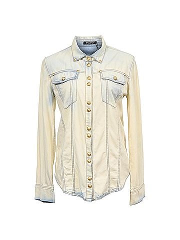 Balmain Balmain Bleached Denim Shirt in Light Blue Cotton (view 1)
