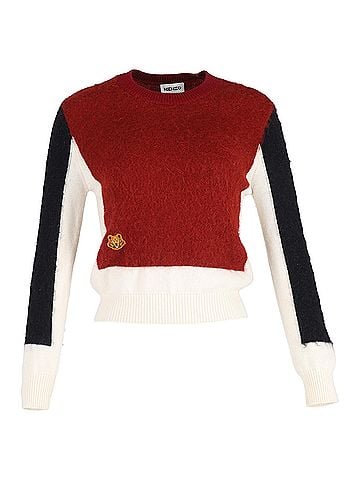 Kenzo Kenzo Tiger Patch Colour-Block Knit Sweater in Red Wool (view 1)