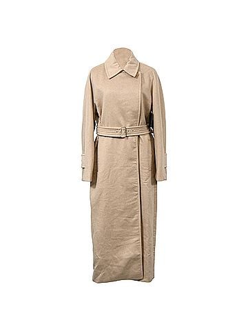 Max Mara Max Mara Long Belted Coat in Beige Wool (view 1)