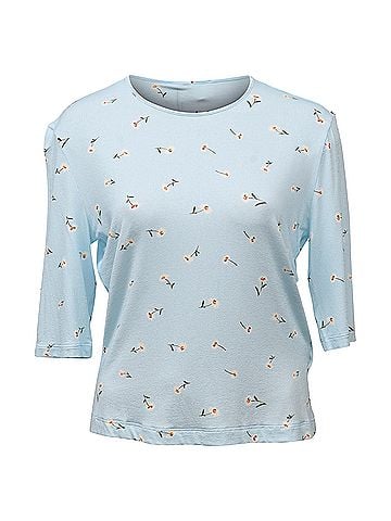 Sportmax Sportmax Flower Print T-shirt in Light Blue Cotton (view 1)