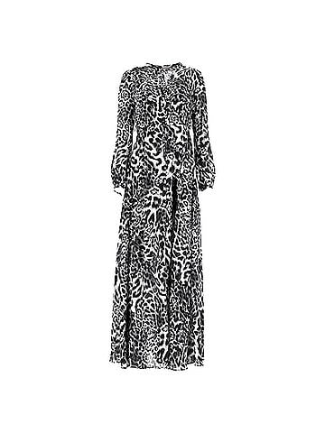 Michael Kors  Michael Kors Leopard Print Maxi Buttoned Long Sleeve Dress in Black and Black Viscose (view 1)