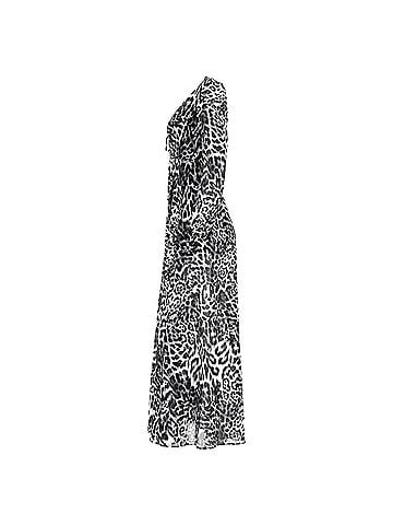Michael Kors  Michael Kors Leopard Print Maxi Buttoned Long Sleeve Dress in Black and Black Viscose (view 2)