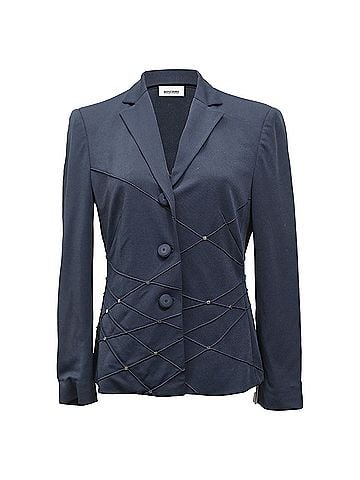 Moschino  Moschino Wed-Detail Single-Breasted Blazer in Navy Blue Wool (view 1)