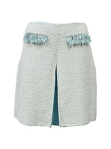 Lanvin Lanvin Fringed Mini Skirt in Light Blue Cotton (view 1)