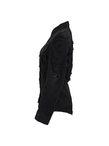 Balmain Balmain Distressed Denim Shirt in Black Cotton (view 2)
