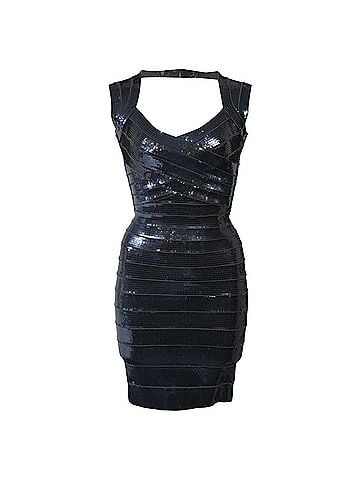 Herve Leger  Herve Leger Sequined Mini Bodycon Dress in Navy Blue Rayon (view 1)