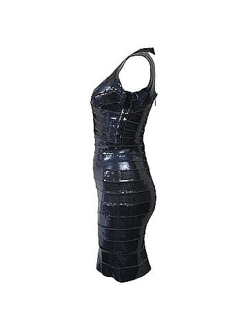 Herve Leger  Herve Leger Sequined Mini Bodycon Dress in Navy Blue Rayon (view 2)