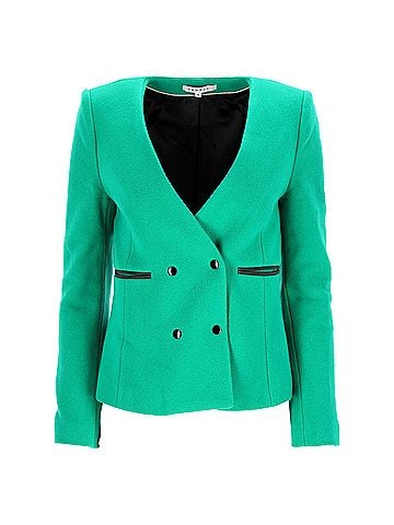 Sandro Sandro Paris Double-Breasted Blazer with Pockets in Green Wool (view 1)