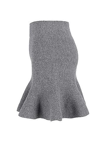 Jil Sander  Jil Sander Knitted Mini High-Waisted Trumpet Skirt in Grey Wool (view 2)