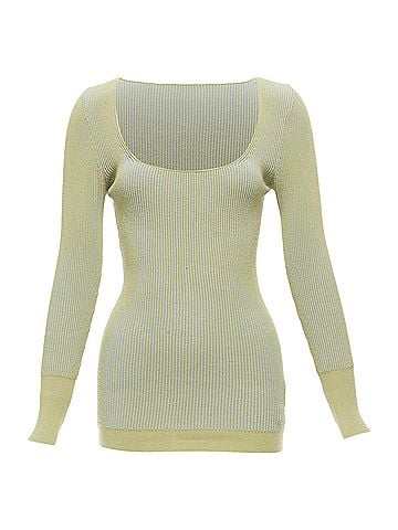 Jacquemus Jacquemus Rosa Ribbed Scoop Neck Fitted Long Sleeve Top (view 1)