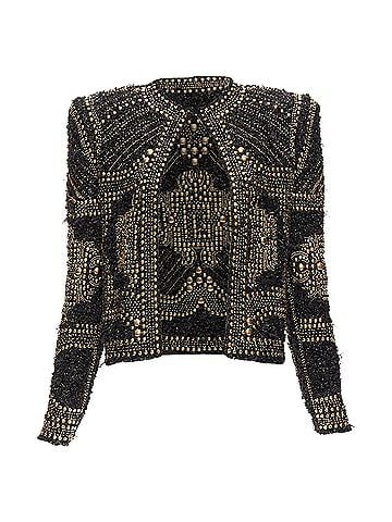 Balmain Balmain Gold Black Boucle Tweed Gold Studded Power Shoulder Jacket (view 1)
