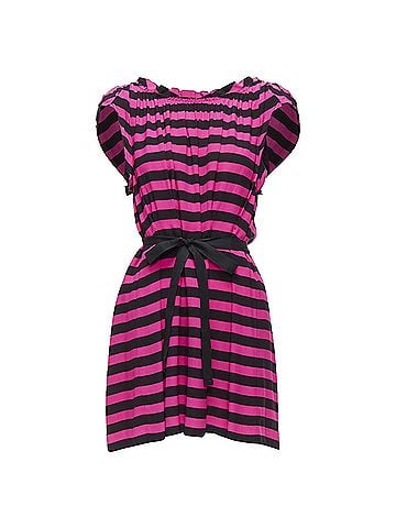 Prada Prada Striped Pleated Drop Neck Ribbon Belt Mini Dress (view 1)