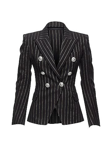 Balmain Balmain Metallic Striped Cotton Blend Double Breasted Blazer (view 1)
