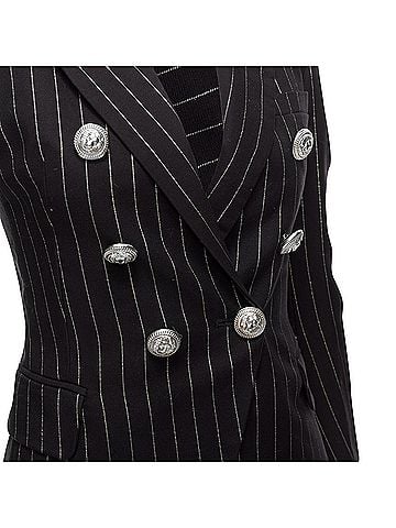 Balmain Balmain Metallic Striped Cotton Blend Double Breasted Blazer (view 2)