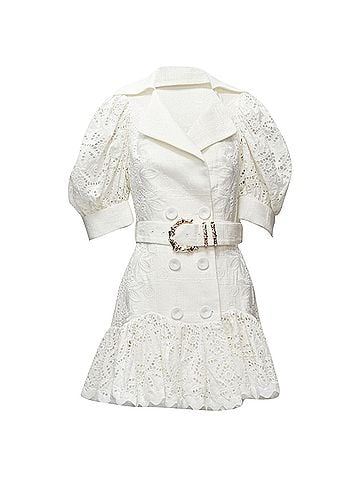 Acler Acler embroidery eyelet puff sleeve belted double breasted dress (view 1)