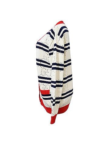 Gucci  Gucci Love Parade Pointelle-Knit Striped Button-Down Cardigan in Cream Cotton (view 2)