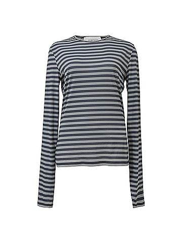 Sportmax Sportmax Striped Long Sleeve Top in Light Blue Cotton (view 1)