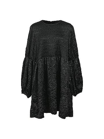 Ganni Ganni Shirred Recycled-Cloqué Mini Dress in Black Polyester (view 1)