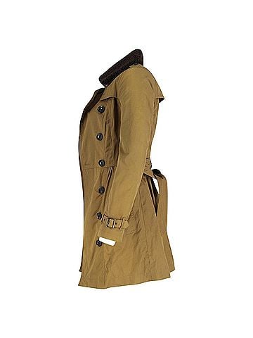 Burberry Burberry Brit Long Shearling Collar Trench Coat in Olive Cotton (view 2)