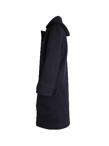 Céline Celine Hooded Coat in Navy Blue Lana Vergine (view 2)