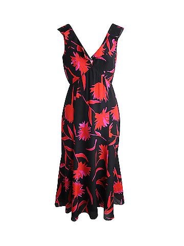 Saloni Saloni Holly Printed Sleeveless Dress in Black and Red Silk (view 1)